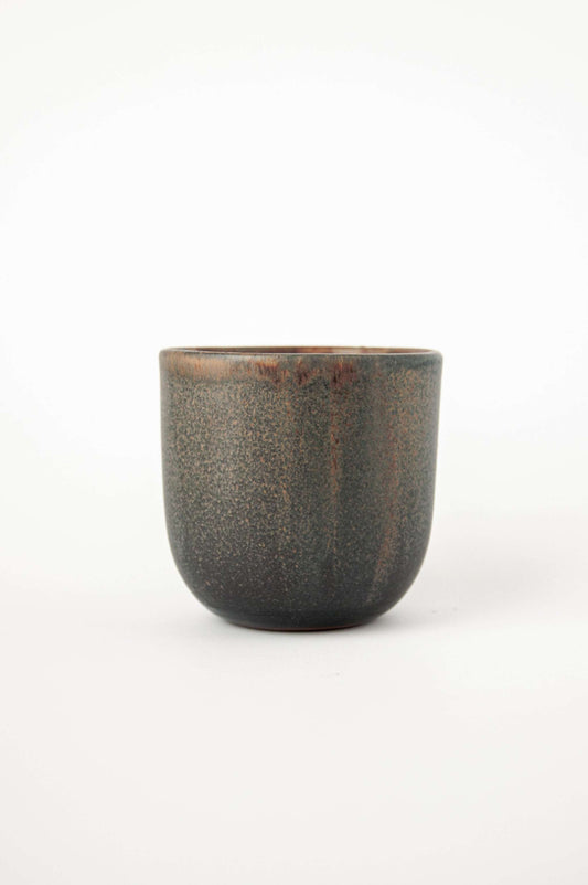 Rust handmade stoneware coffee cup with organic edges and reactive glaze, 11 oz, dishwasher and microwave-safe, made in Ukraine