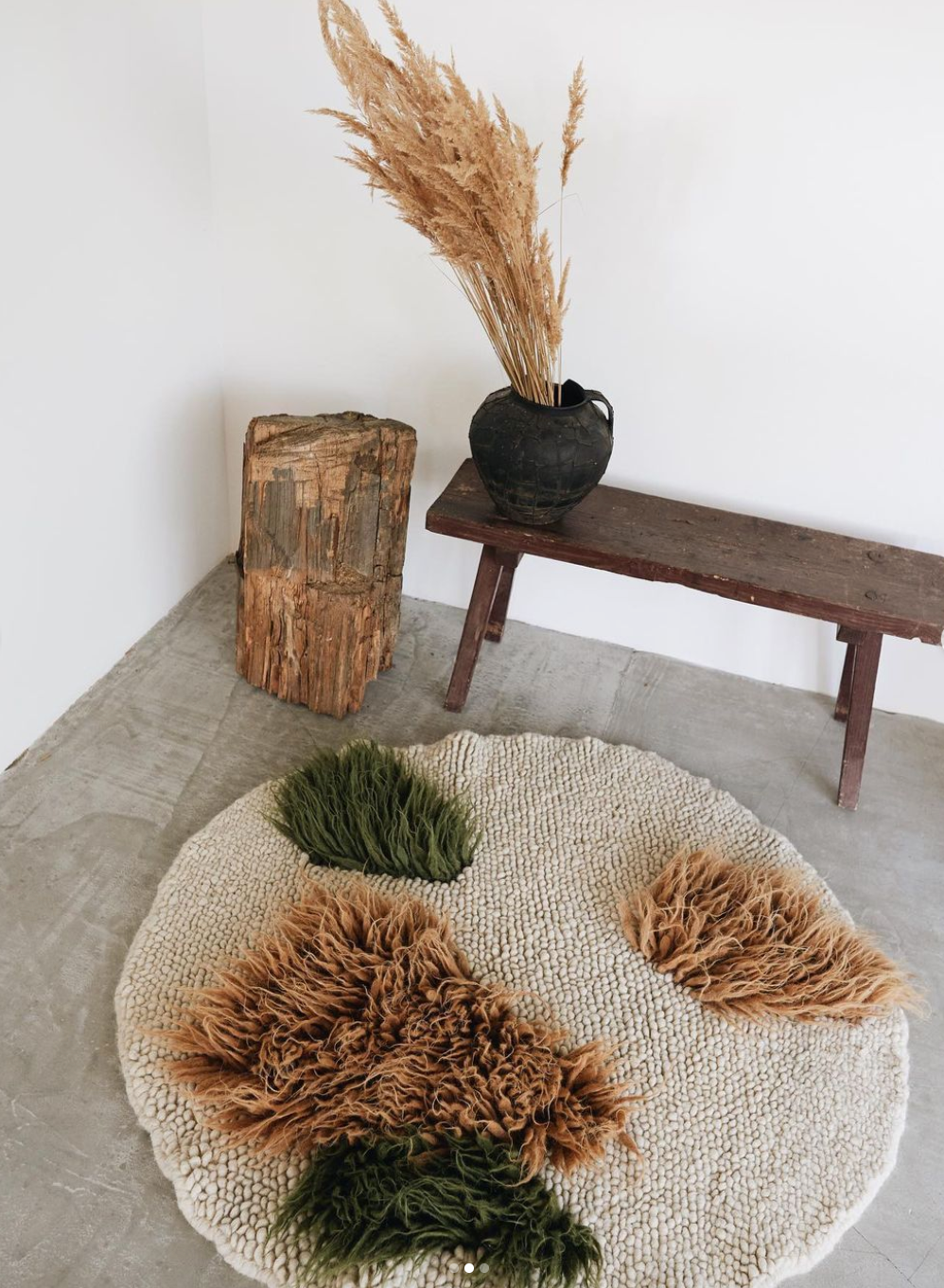 Handwoven wool area rug "Forest" round natural colors handcrafted in Ukraine
