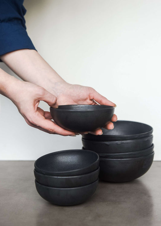 Handmade black mini bowl stoneware with matte glaze and organic curves