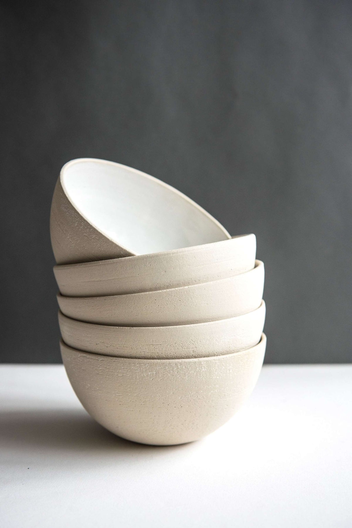Handmade stoneware soup bowl with white glaze, dishwasher-safe, produced in Ukraine