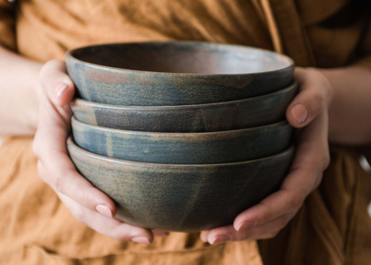 Matte rust stoneware soup bowl with unique reactive glaze, handmade in Ukraine, microwave and dishwasher safe