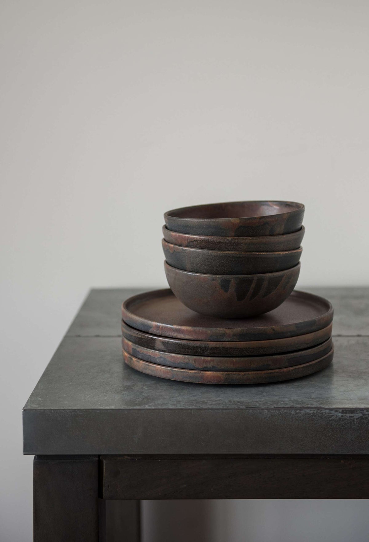 Rust stoneware soup bowl with matte brown-black reactive glaze, handmade in Ukraine