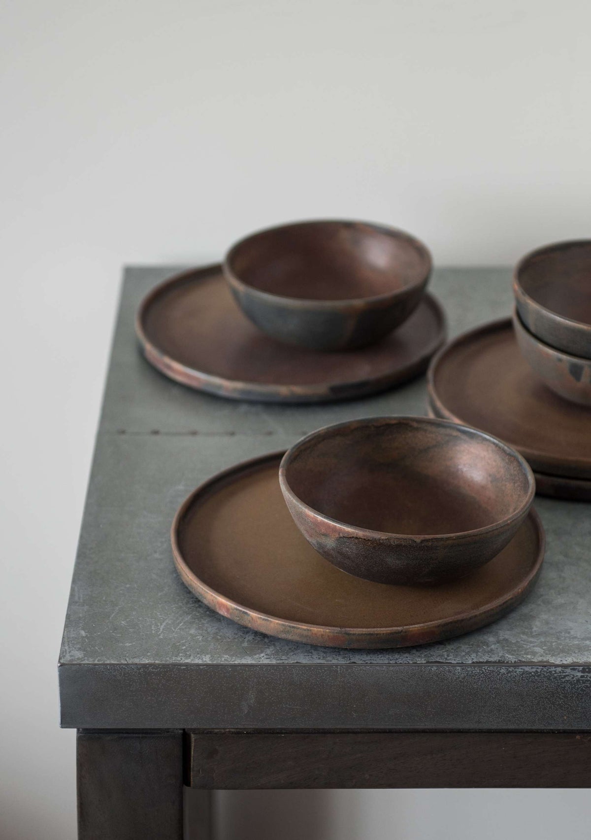 Rust matte brown-black hand-dipped stoneware soup bowl with unique reactive glaze, handmade in Ukraine