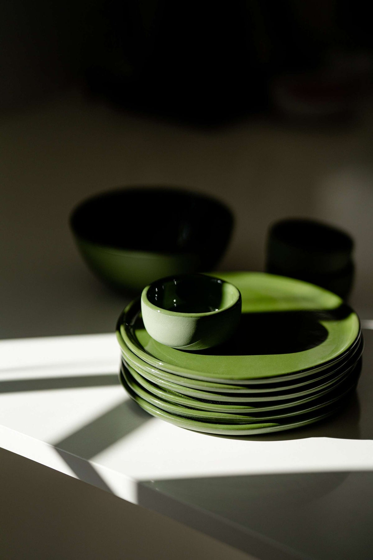 Handmade green porcelain sauce bowl, microwave and dishwasher safe, unique design