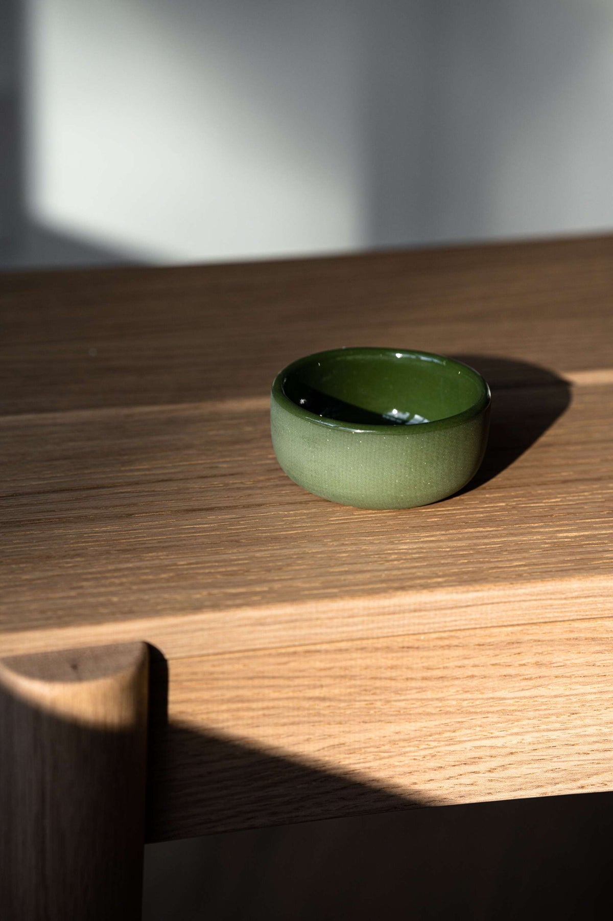Handmade green porcelain sauce bowl, dishwasher-safe and lead-free, crafted in Ukraine