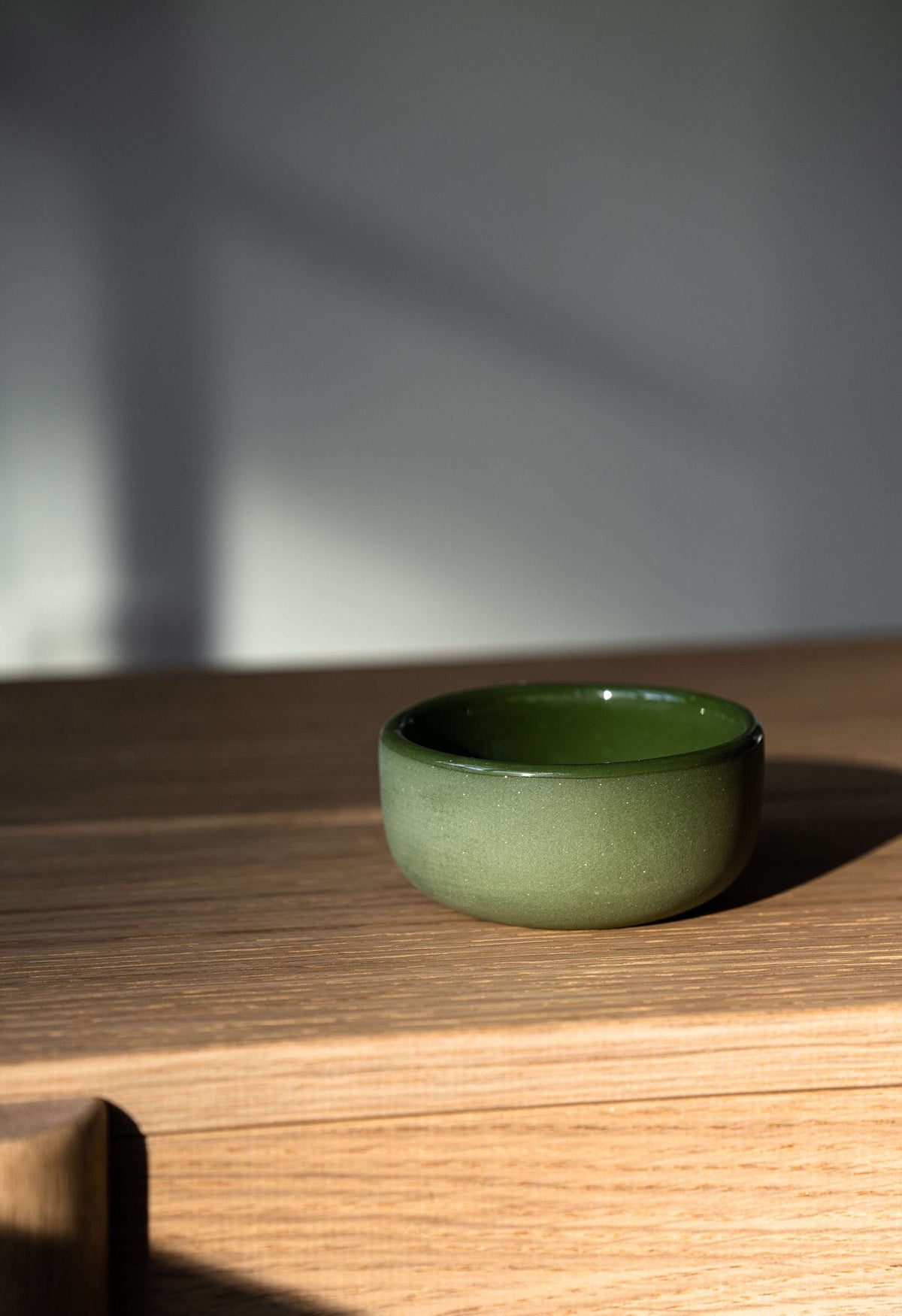 Handmade green porcelain sauce bowl for serving condiments, dishwasher and microwave safe