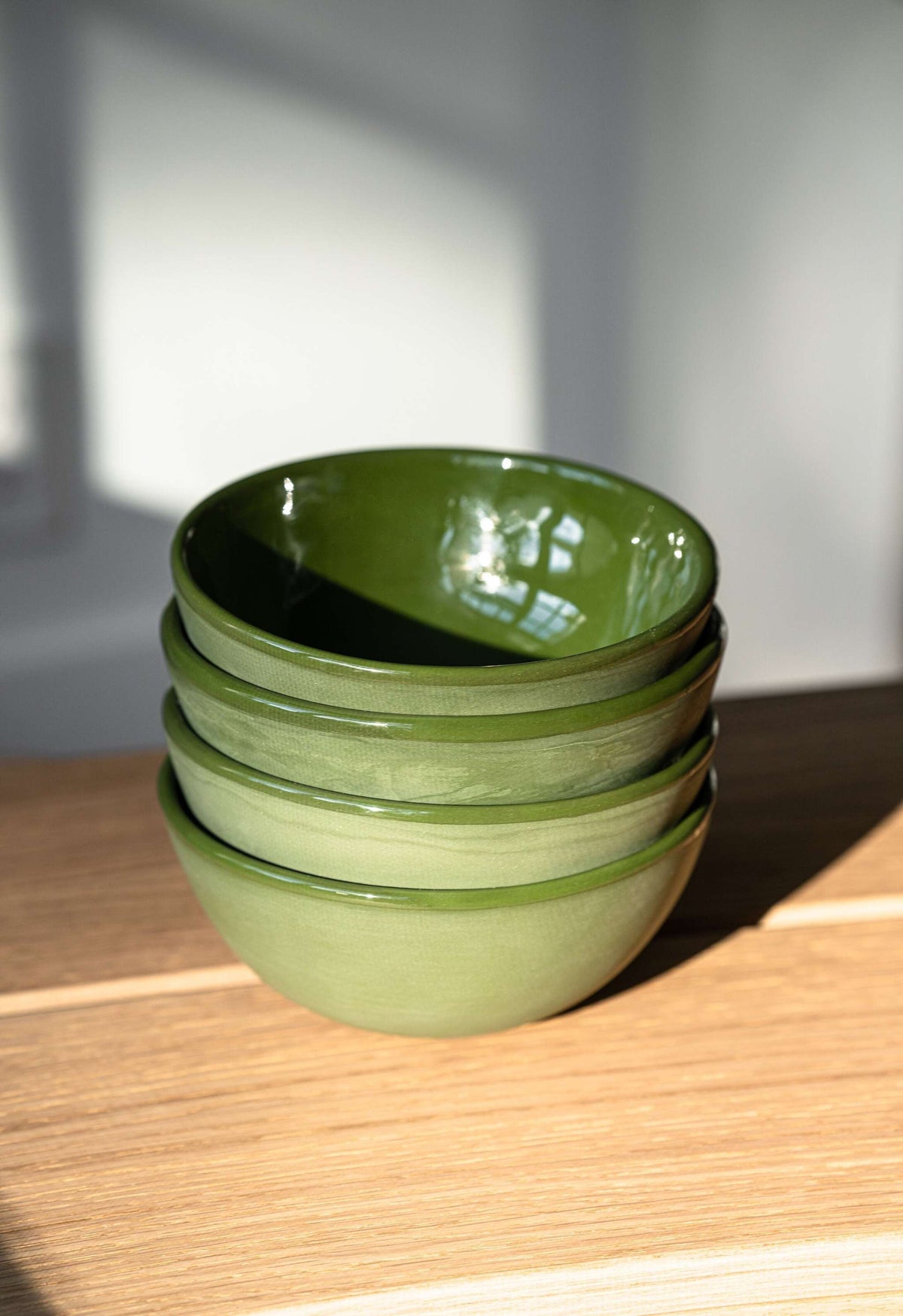 Handmade green porcelain bowl with shiny glaze, dishwasher and microwave safe, made in Ukraine