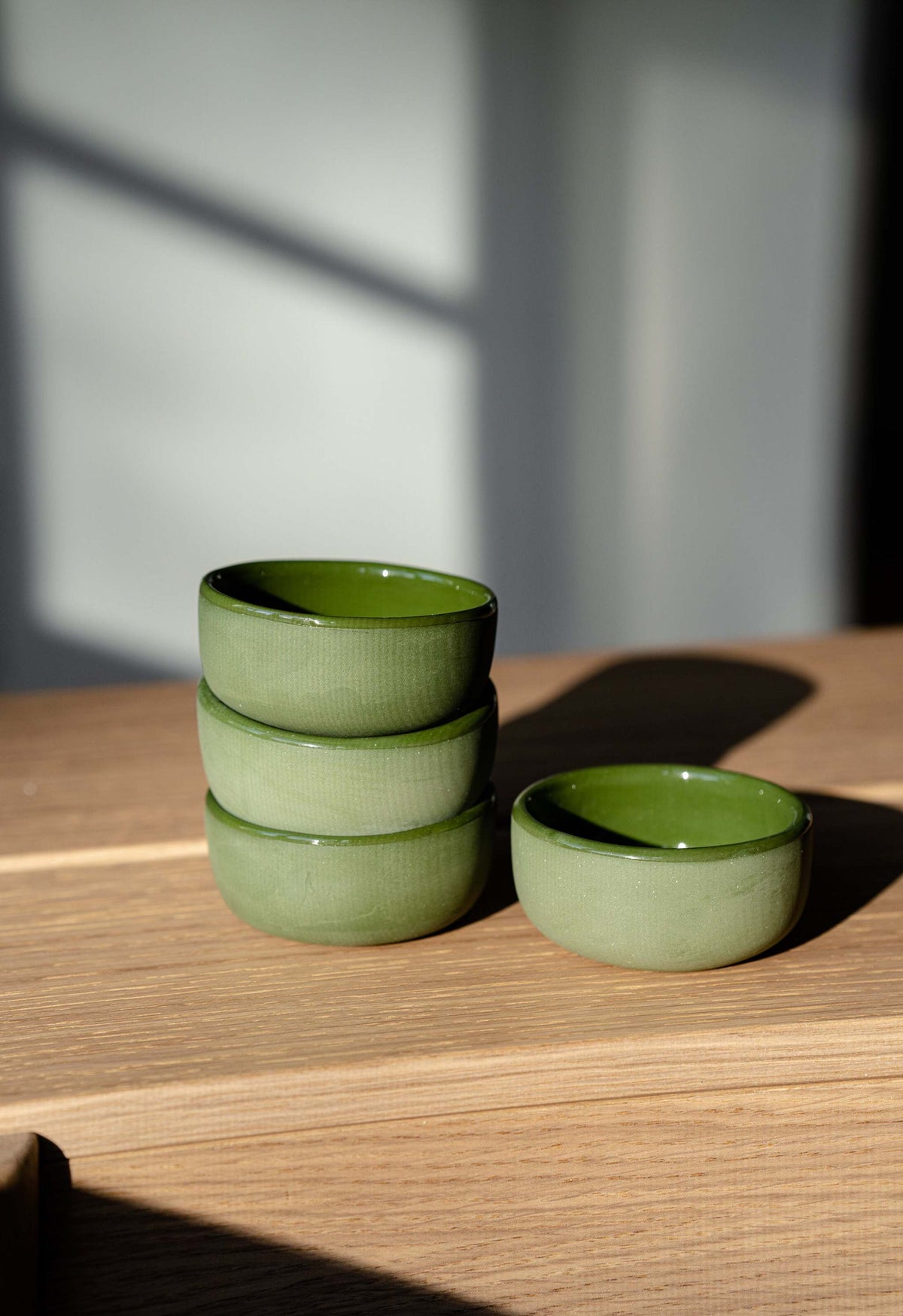 Handmade green porcelain sauce bowl for serving condiments, dishwasher safe, made in Ukraine