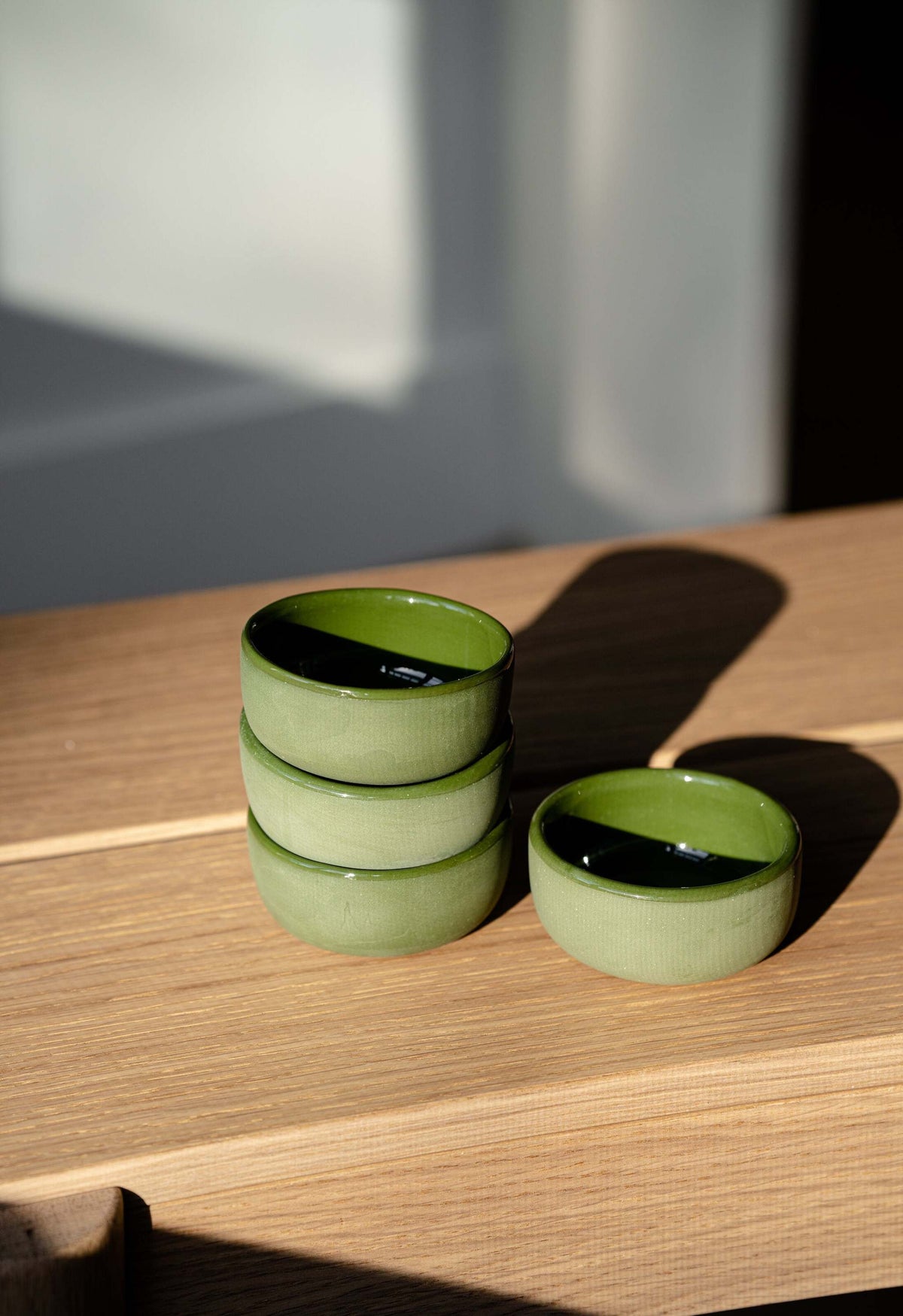 Handmade green porcelain sauce bowl from Ukraine, dishwasher and microwave safe, unique design