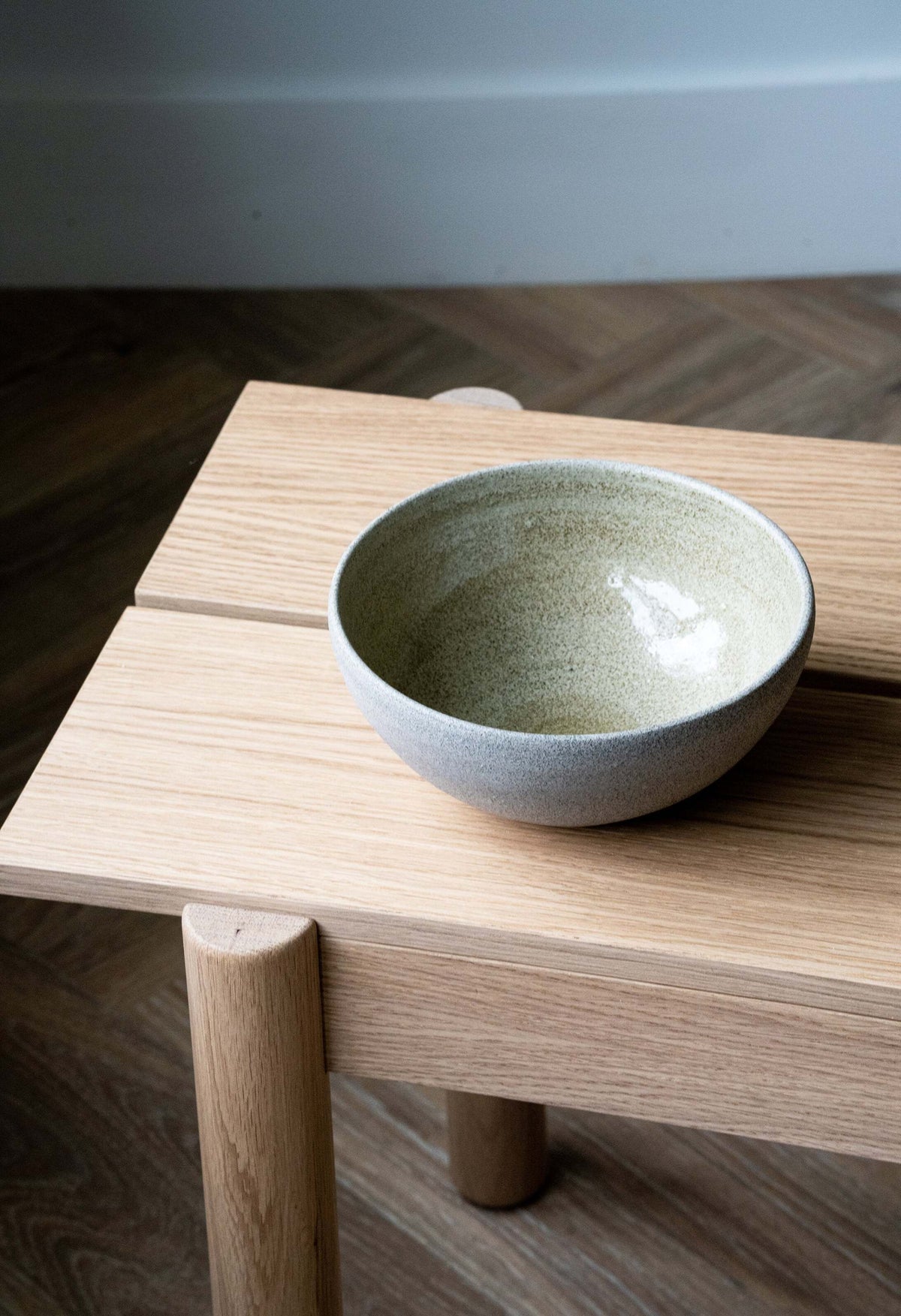 Stoneware Everyday Bowl Concrete with rustic exterior and glossy interior, handmade in Ukraine