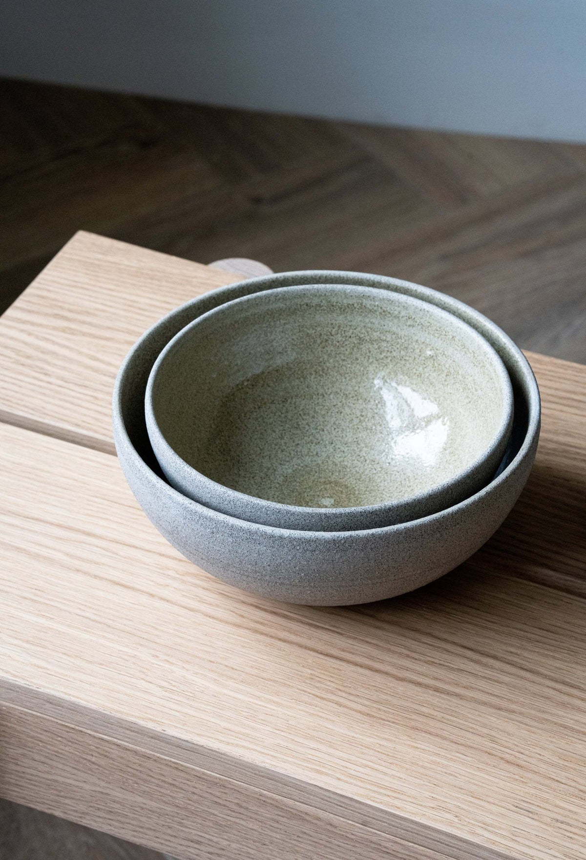 Stoneware Everyday Bowl Concrete with rustic stone-like exterior and glossy interior, handmade in Ukraine