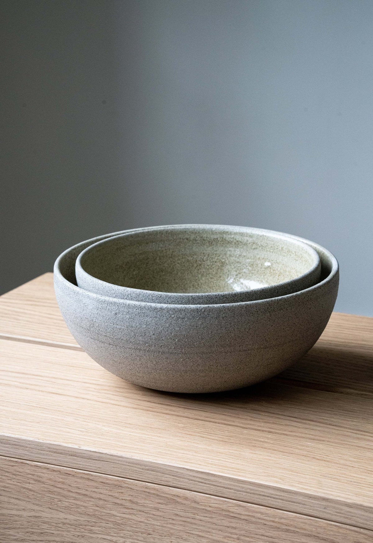 Stoneware everyday bowl "Concrete" with polished rough exterior and glossy interior, handmade in Ukraine