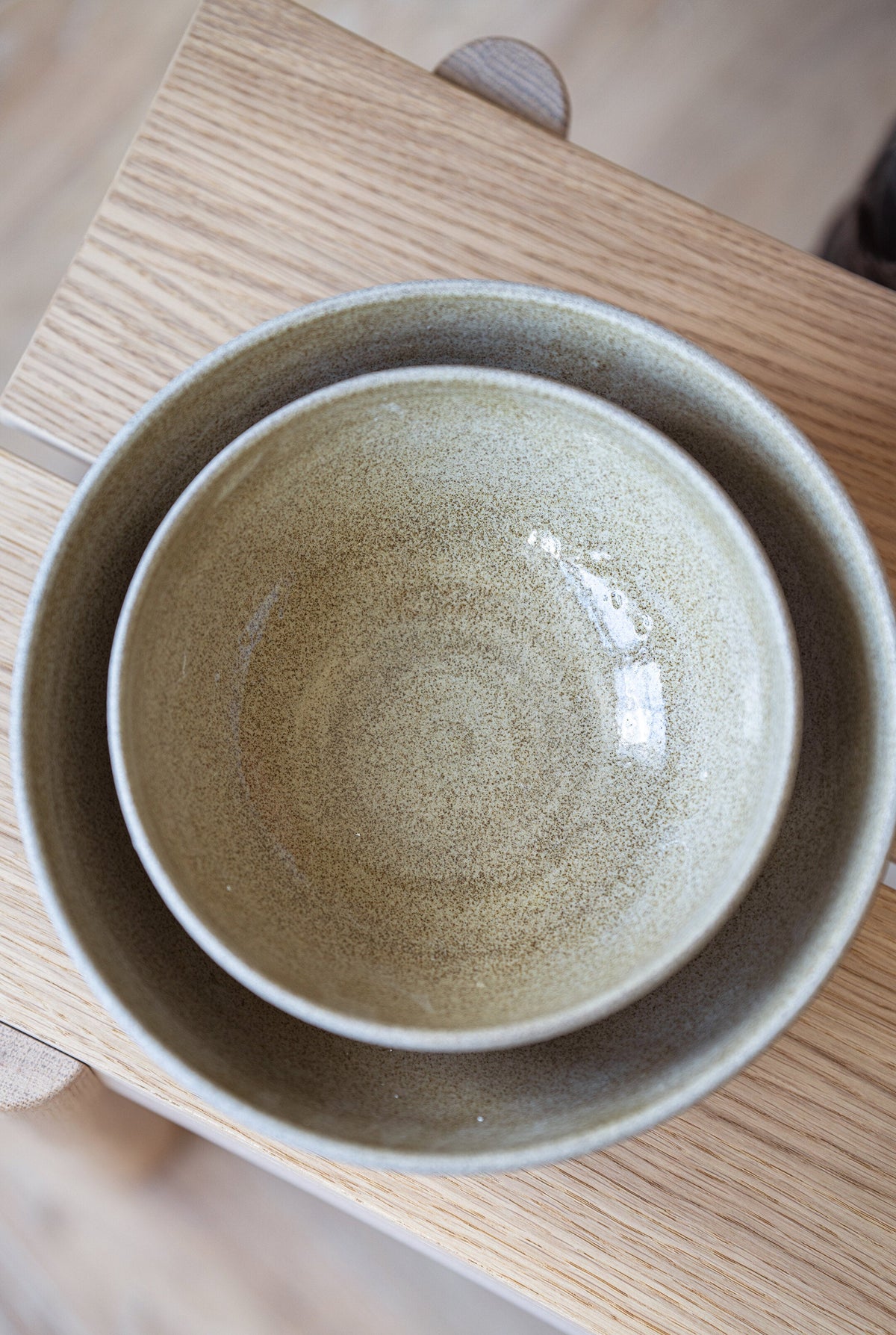 Stoneware large fruit bowl with concrete finish, glossy interior and polished textured exterior, handmade in Ukraine