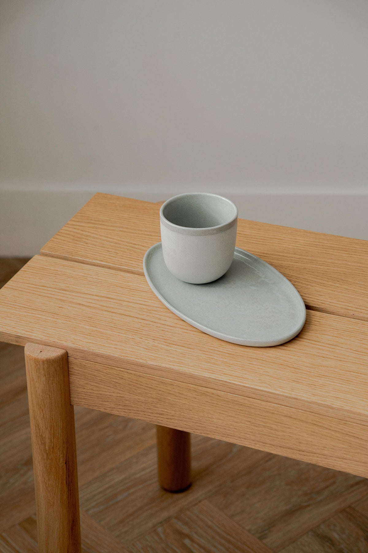 Handmade porcelain gray sky oval serving platter with organic edges