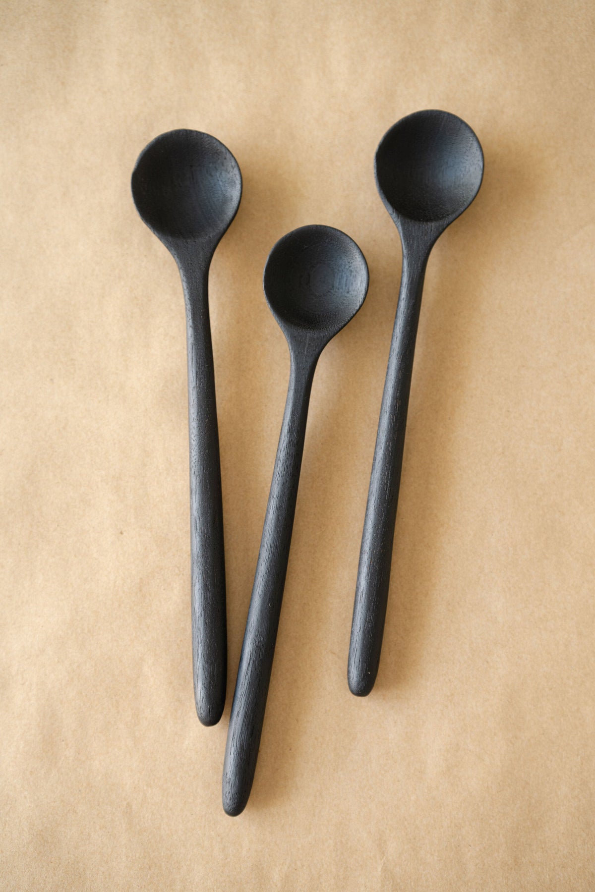 HandCarved charred walnut coffee spoon measuring 1.6 by 9.85 inches