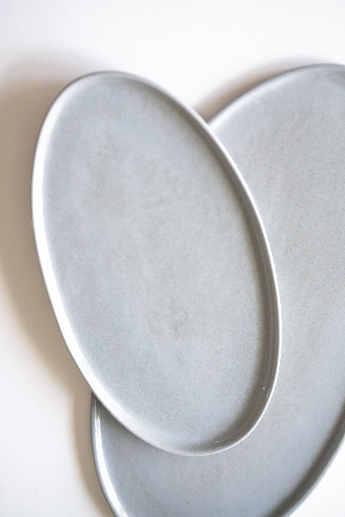 Handmade porcelain gray sky oval serving platter with organic edges