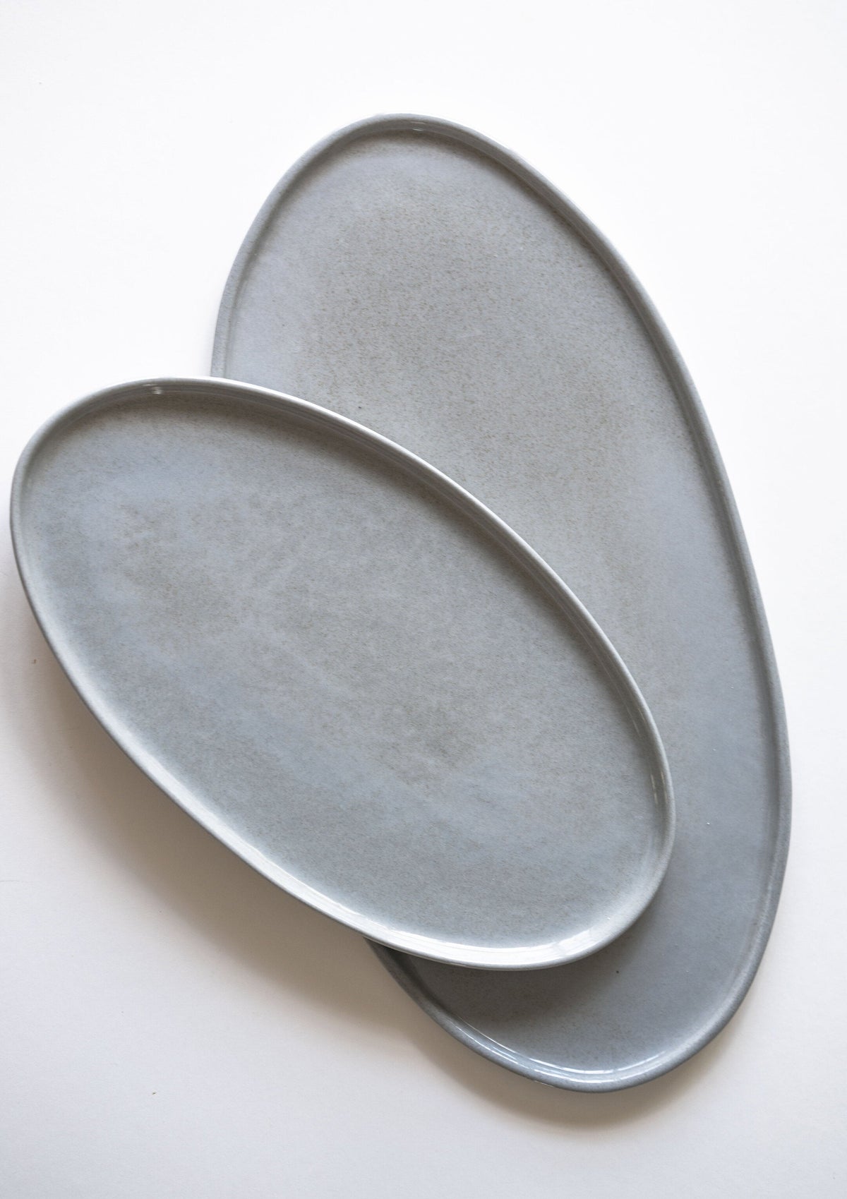 Handmade porcelain gray sky oval serving platter with organic edges