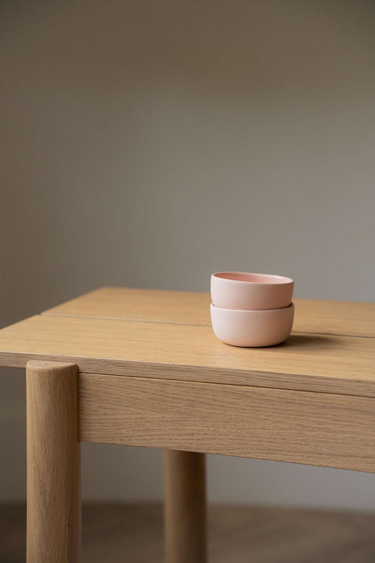 Handmade powder pink porcelain pinch bowl for serving condiments