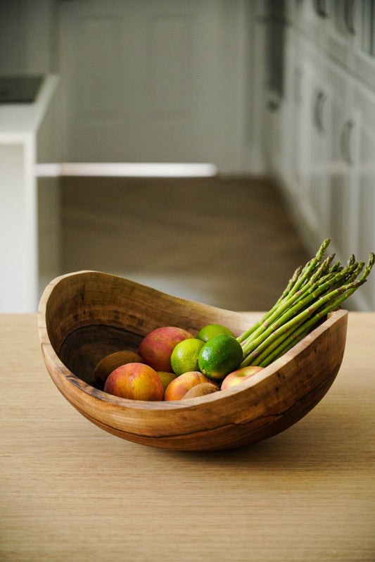 Hand carved extra large walnut wooden bowl for fruits and vegetables