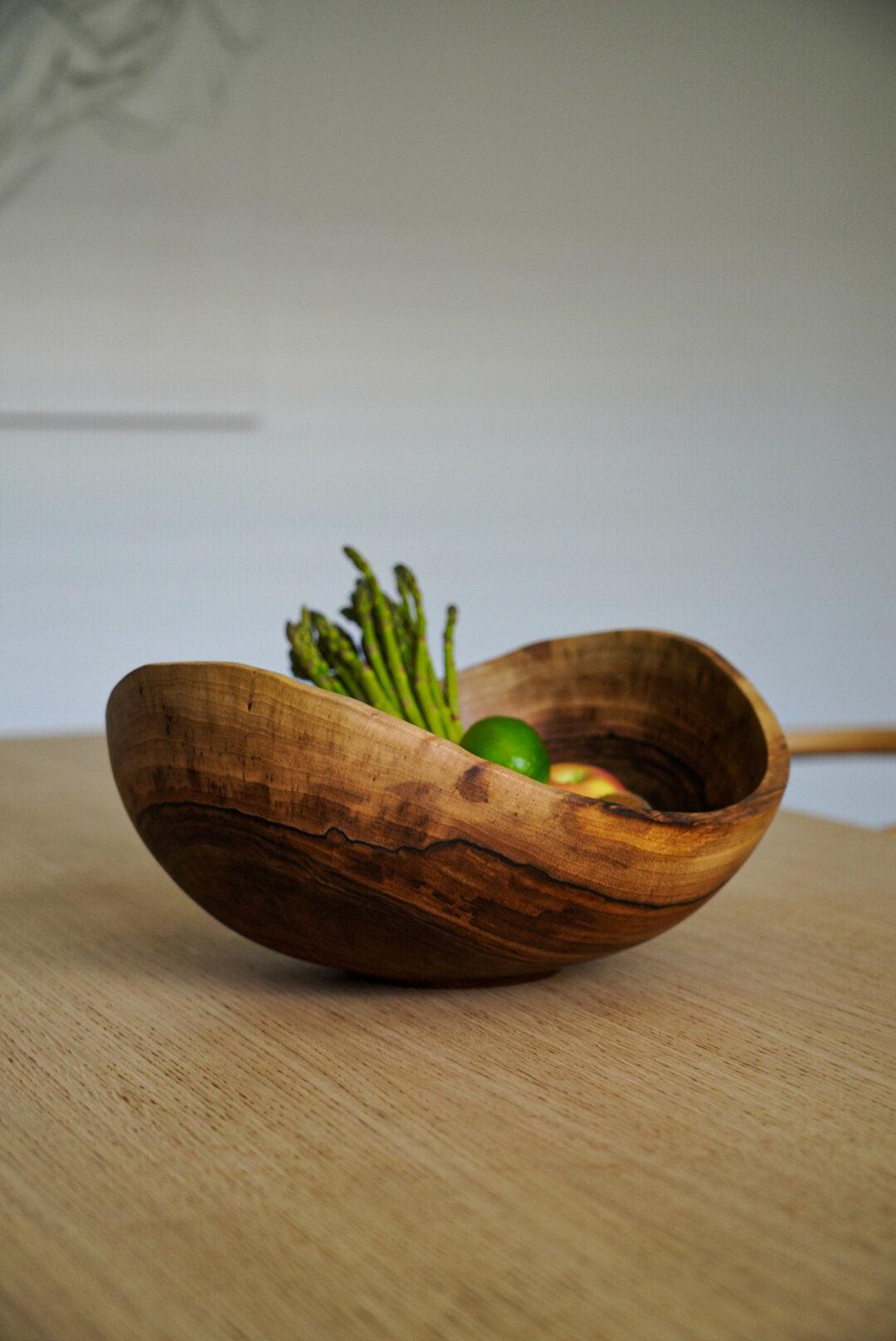 Extra large hand carved walnut wooden bowl handcrafted in Ukraine, perfect for fruits and vegetables