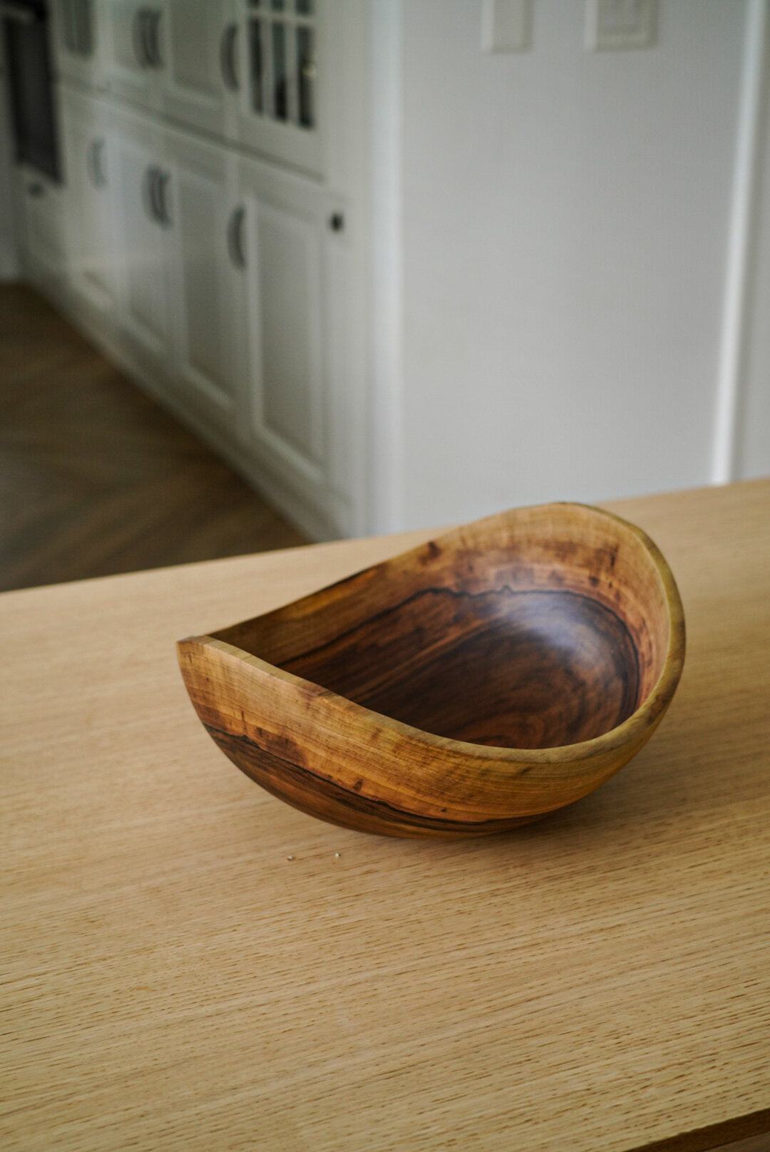 Extra large hand carved walnut wooden bowl for fruits and vegetables