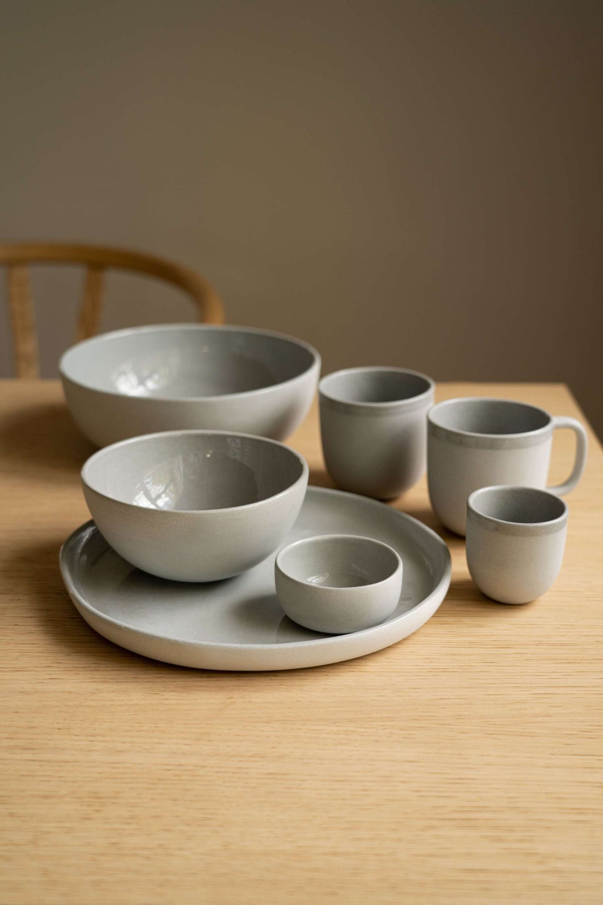 Handmade porcelain pinch bowl in gray sky color, deep and food-safe, made in Ukraine
