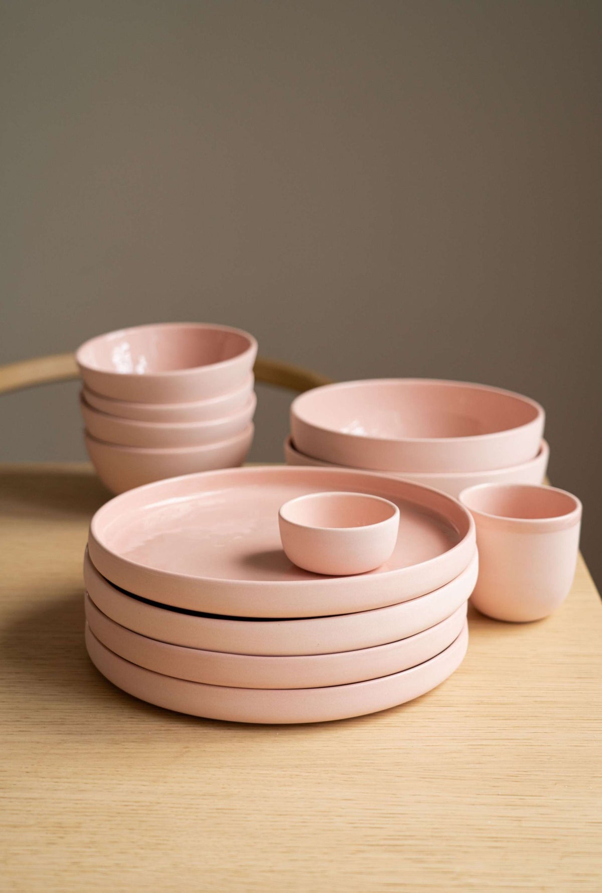 Handmade porcelain bowl in powder pink with shiny glaze and smooth finish