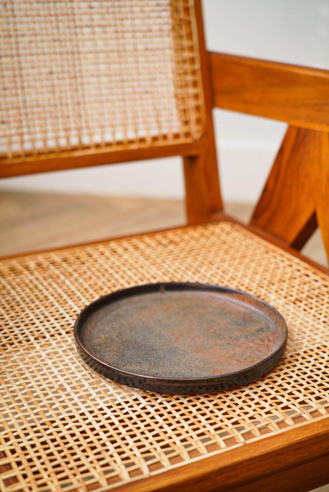 Matte brown-black stoneware rust dinner plates with reactive glaze, handmade in Ukraine