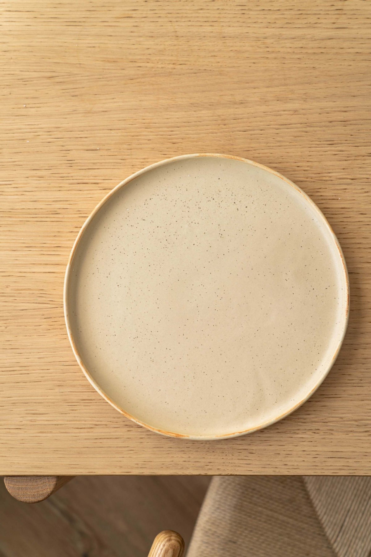 Beige matte stoneware dinner plates with reactive glaze, handmade in Ukraine, dishwasher and microwave safe