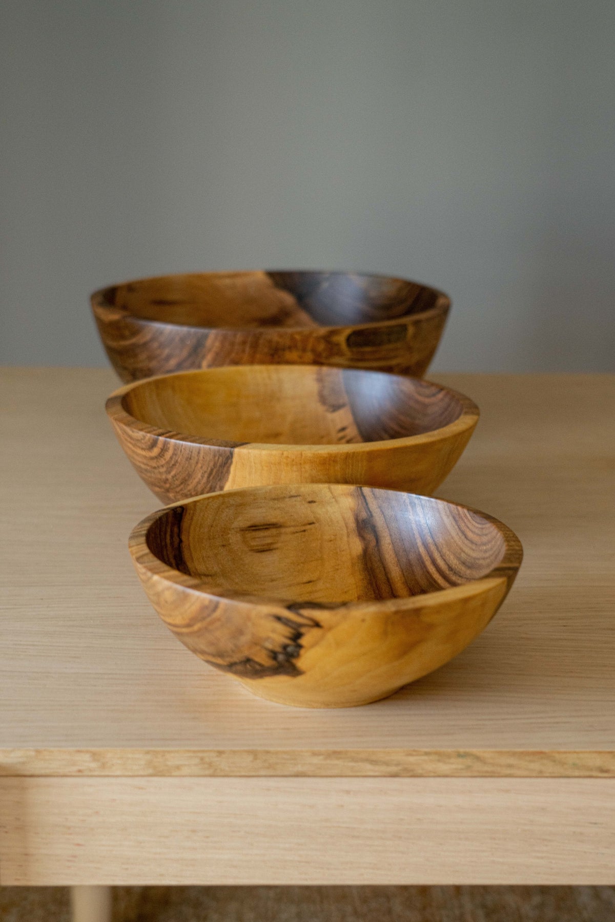Hand carved walnut wood nesting bowl set with three sizes handcrafted in Ukraine