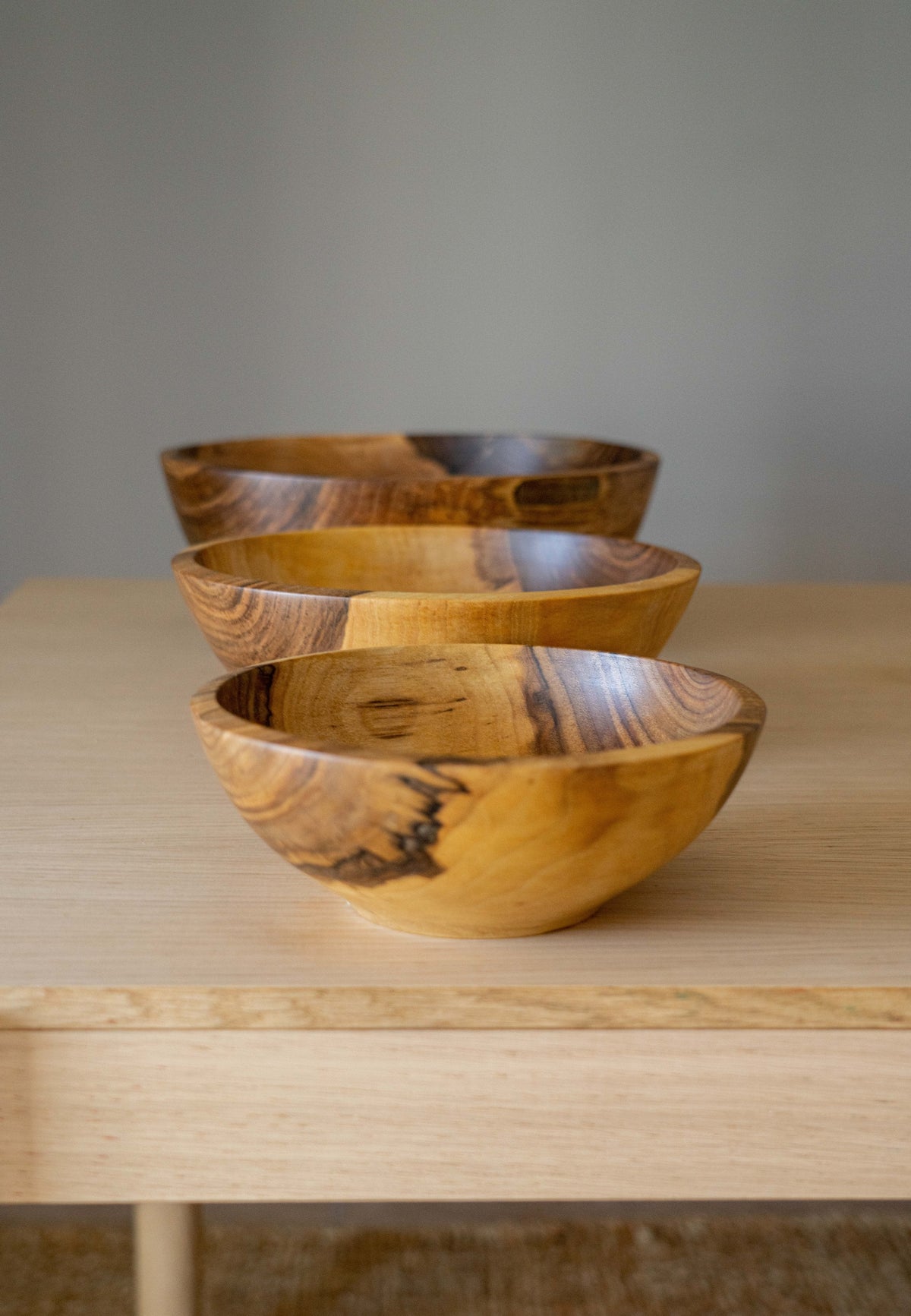 Hand carved walnut wood nesting bowl set with three sizes handcrafted in Ukraine