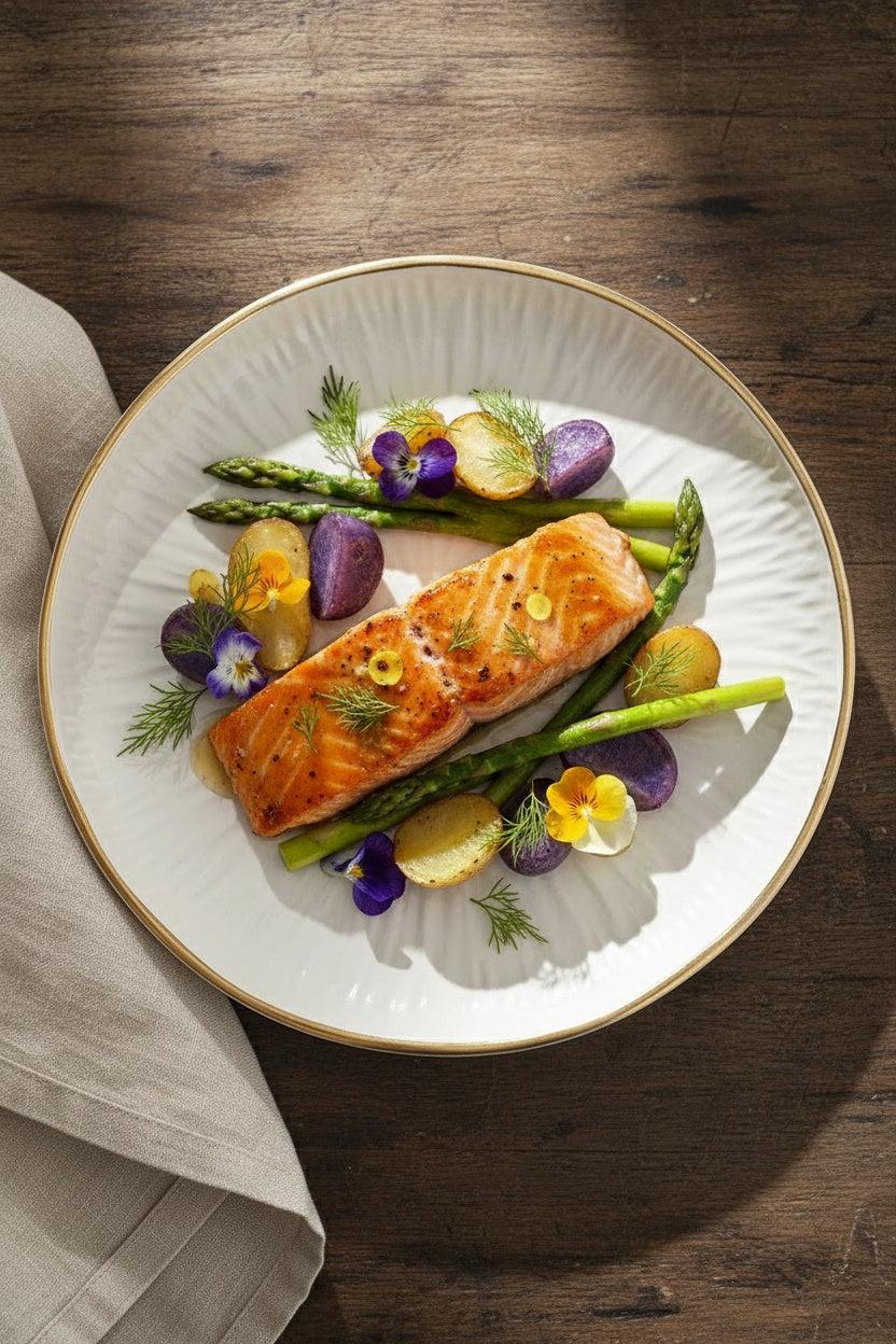 Handmade porcelain dinner plates with gold rim from Relief Collection, off-white with carved relief texture