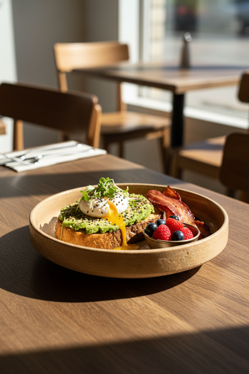 Handmade stoneware breakfast bowl in yellow clay with natural speckles and glazed interior