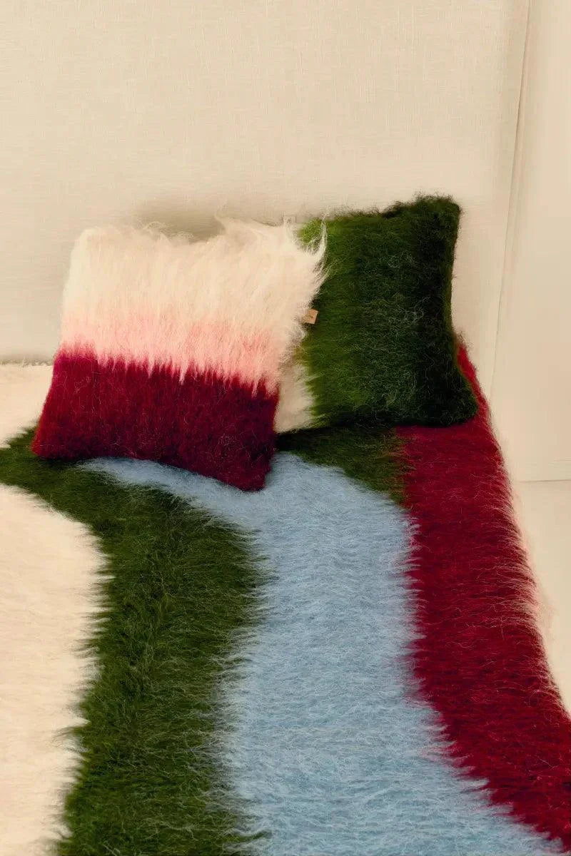 Multicolored handwoven wool lizhnyk with large floral motif and brushed texture on cotton base
