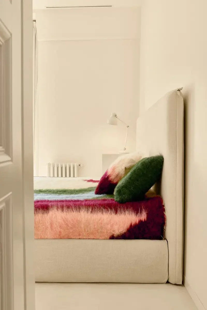 Multicolored handwoven wool lizhnyk with large floral motif and brushed texture on cotton base