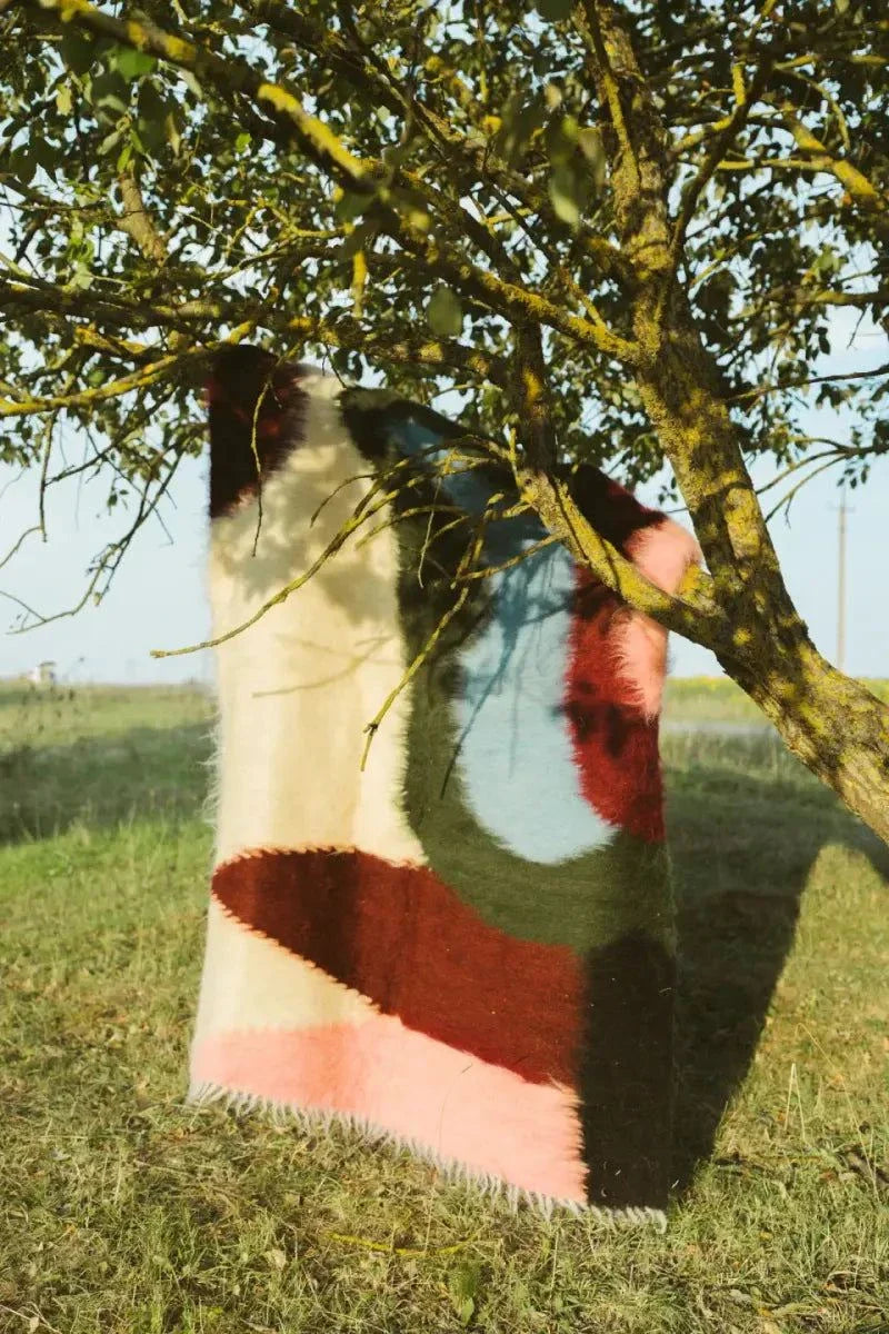 Multicolored handwoven wool Lizhnyk with brushed texture and large floral motif on cotton base