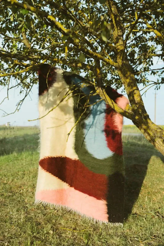 Multicolored handwoven wool Lizhnyk with brushed texture and large floral motif on cotton base