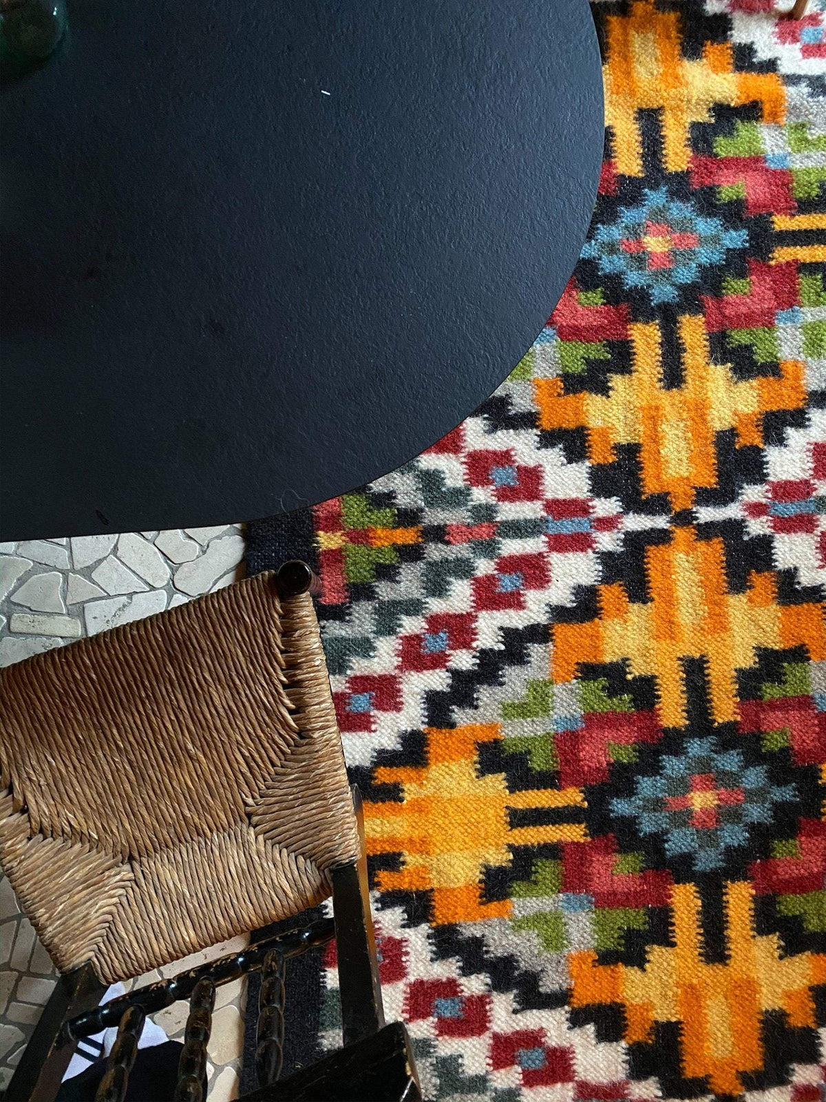 Traditional handwoven Carpathian wool lizhnyk rug with archival ornaments, 100% Carpathian sheep wool, 200x150 cm, natural cultural heritage textile