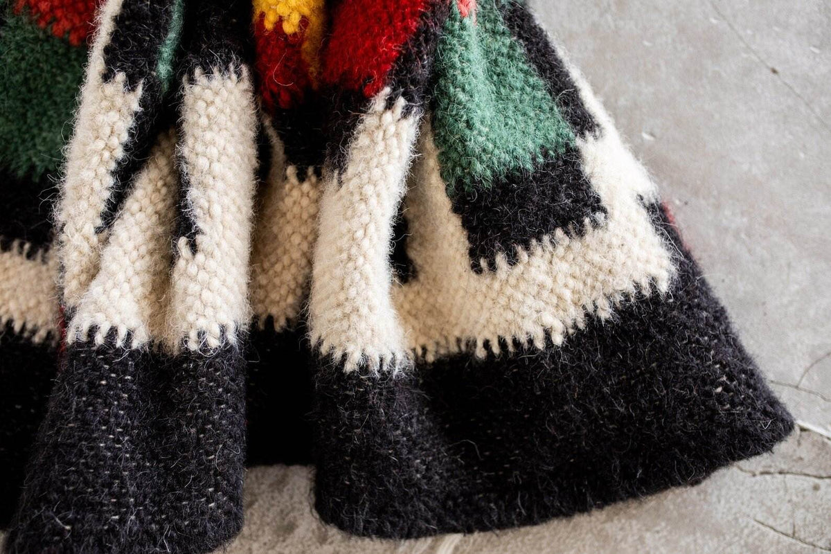 Handwoven Carpathian wool lizhnyk rug with traditional mountain patterns, 100% sheep wool, handwoven on an old loom