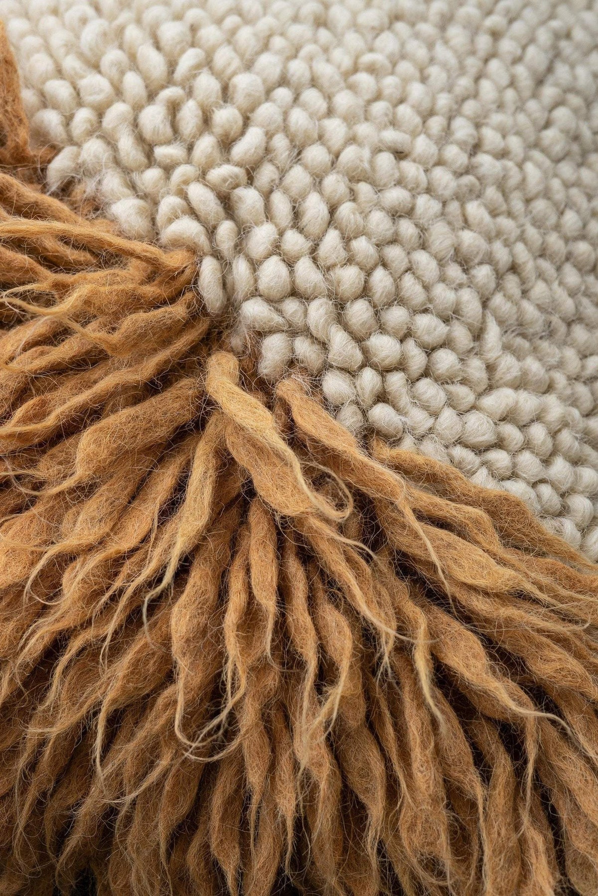 Handwoven oversized wool pillow "Forest" - Bark with duck feather filling, 18x18 inches