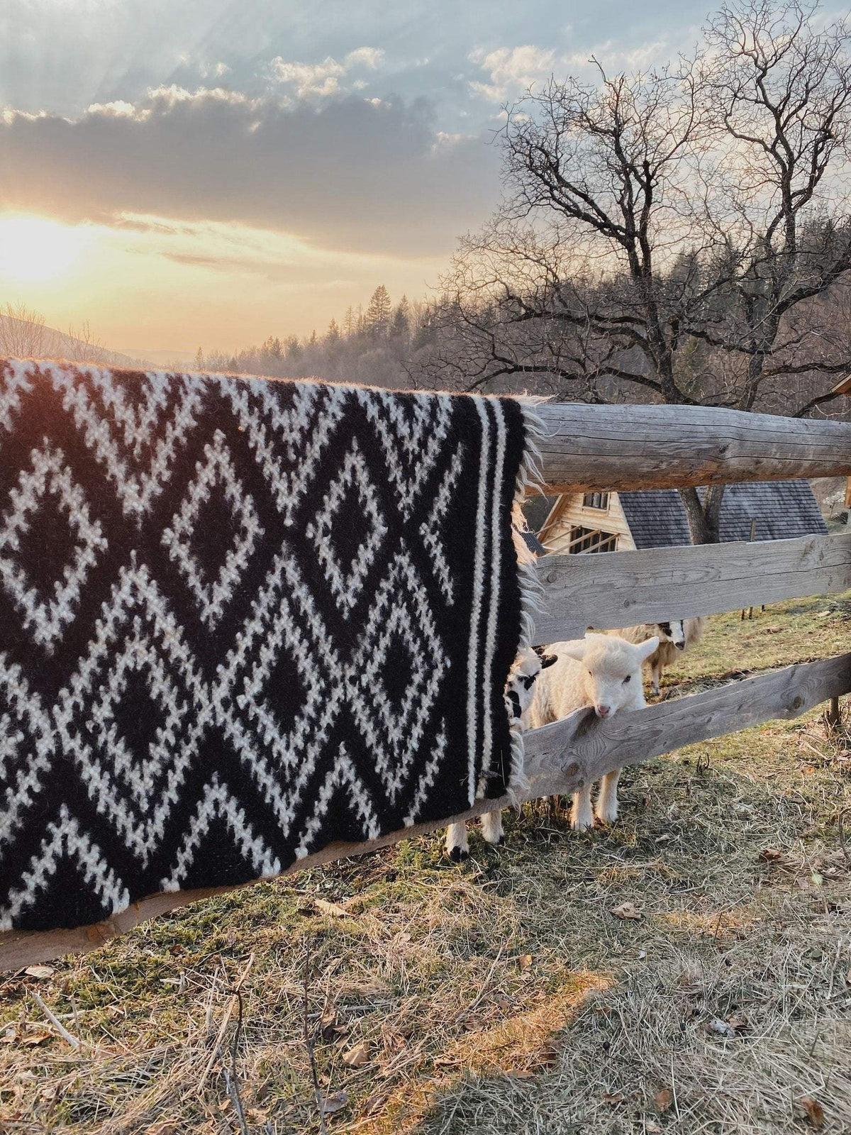Traditional Carpathian wool lizhnyk with spectacled pattern handwoven from 100% Carpathian sheep wool