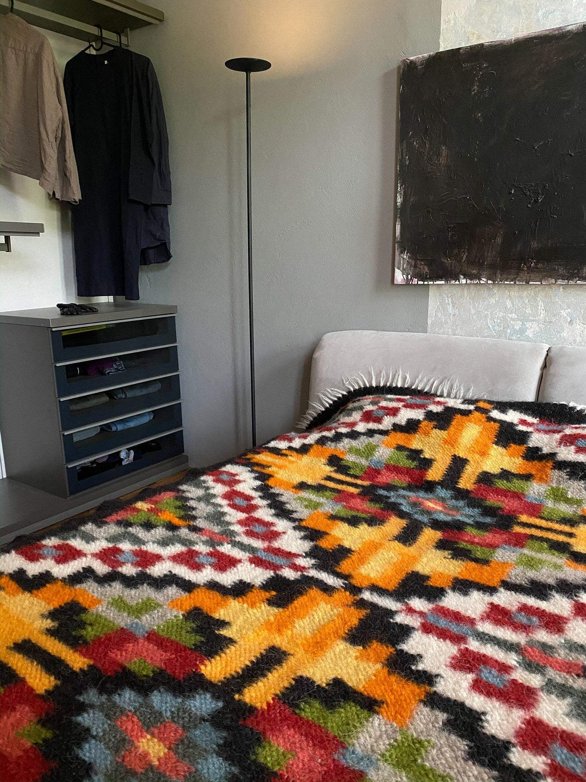 Traditional handwoven Carpathian wool lizhnyk rug with archival ornaments, 100% Carpathian sheep wool, crafted on an ancient loom.