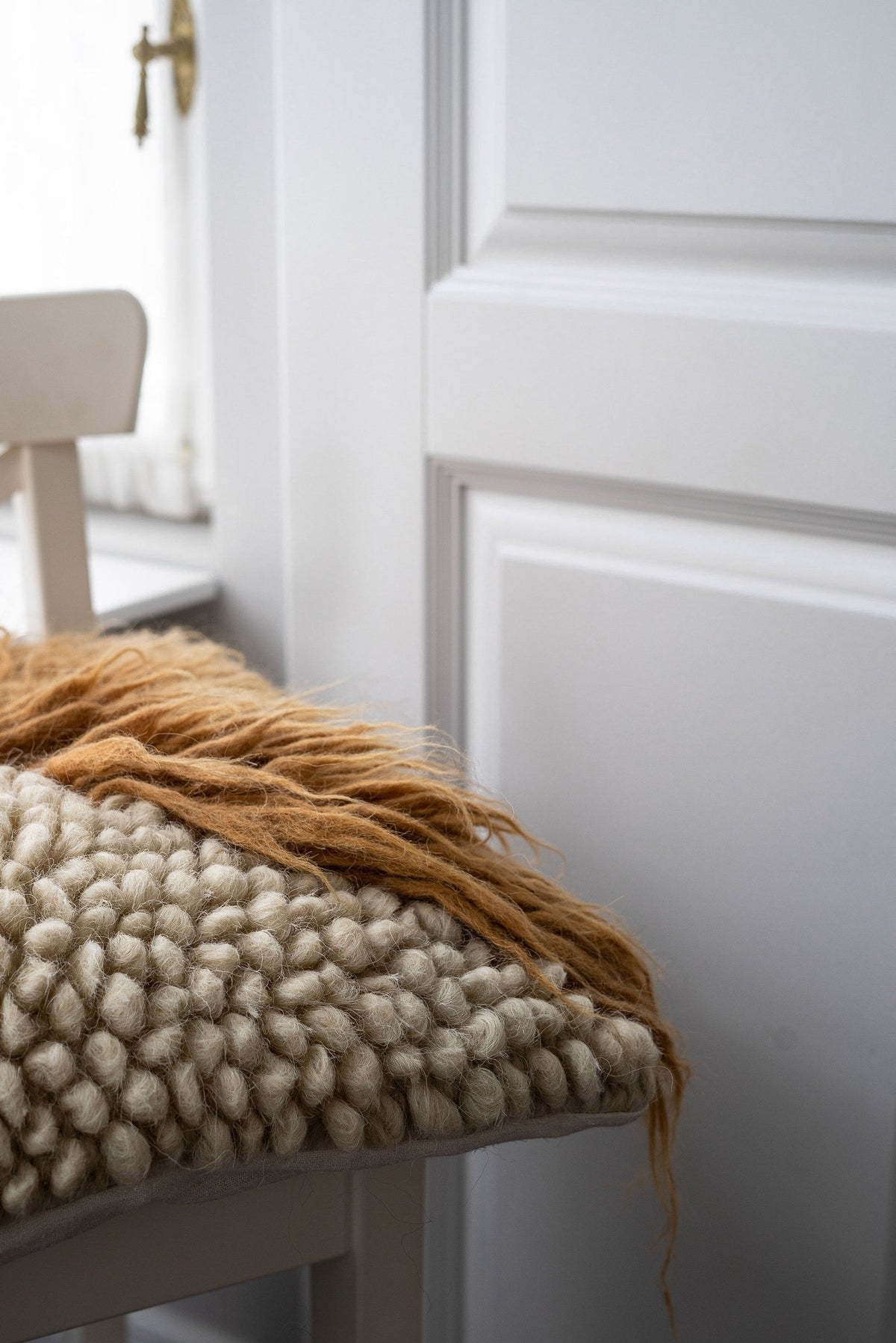 Handwoven Pillow Forest Bark in chunky wool with fluffy duck feather filling, 18x18 inches, cozy decorative cushion