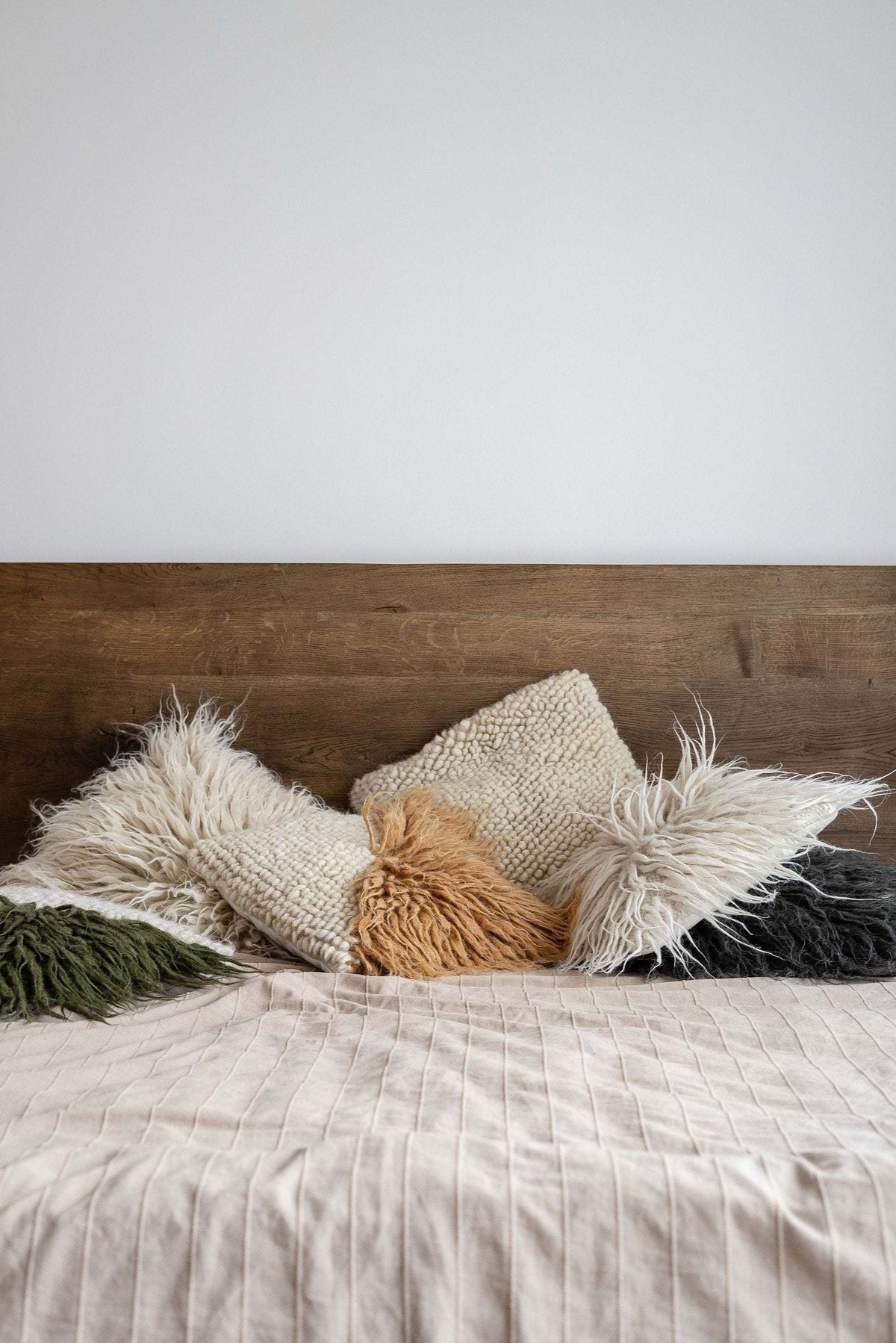 Handwoven chunky wool Pillow Forest Bark with duck feather insert, 18x18 inches, cozy decorative cushion from Ukraine studio