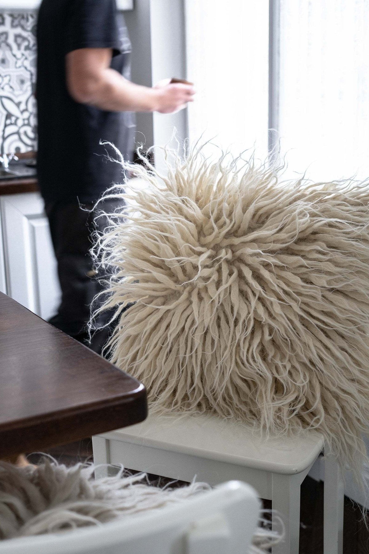 Handwoven wool pillow "Stones" with chunky yarn and oversized pattern, 18x18 inches, made from 100% sheep wool