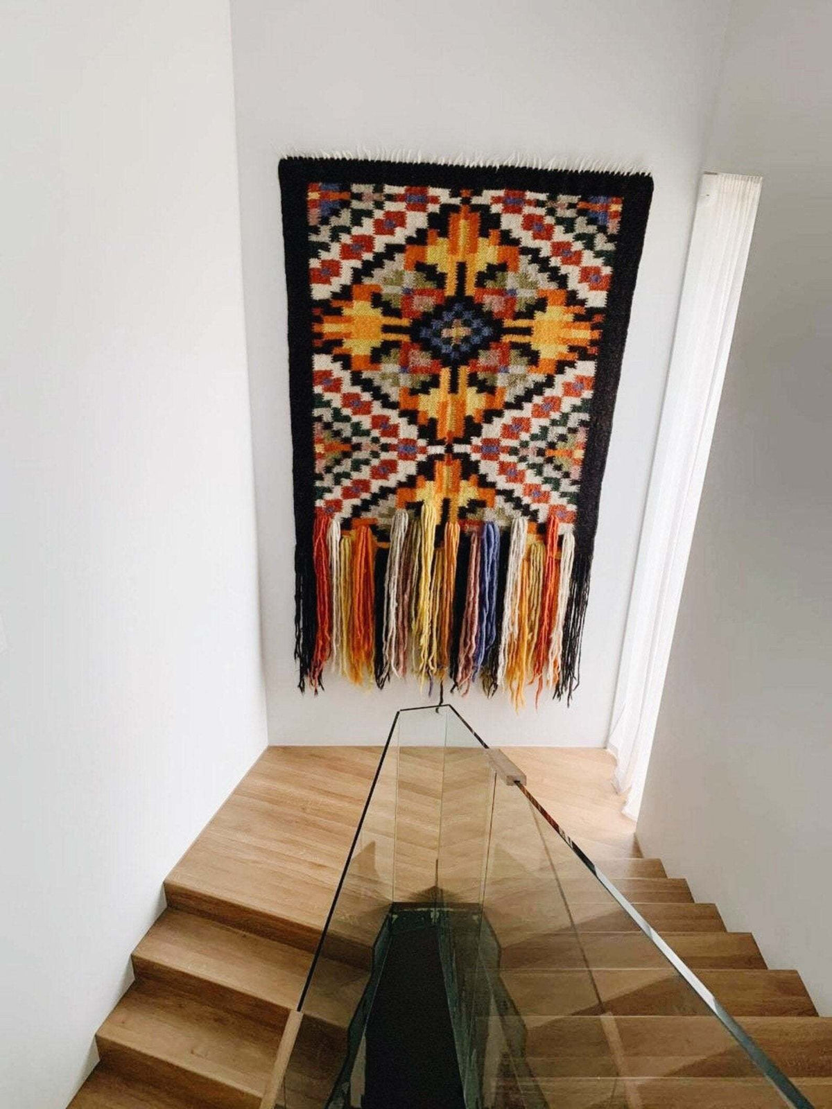 Traditional Carpathian wool wall hanging made of 100% sheep wool with intricate handwoven patterns