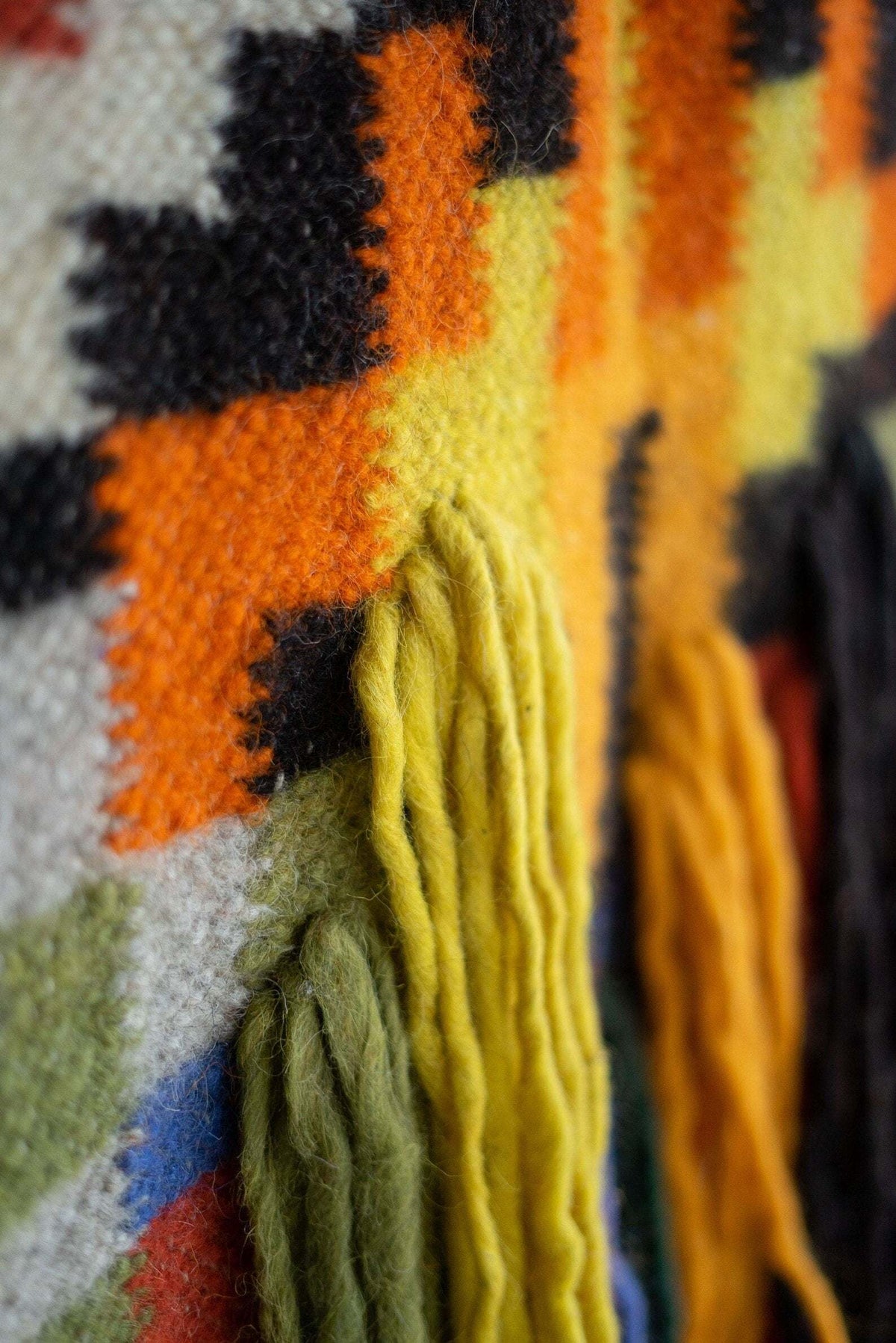 Traditional Carpathian wool wall hanging with handwoven geometric patterns