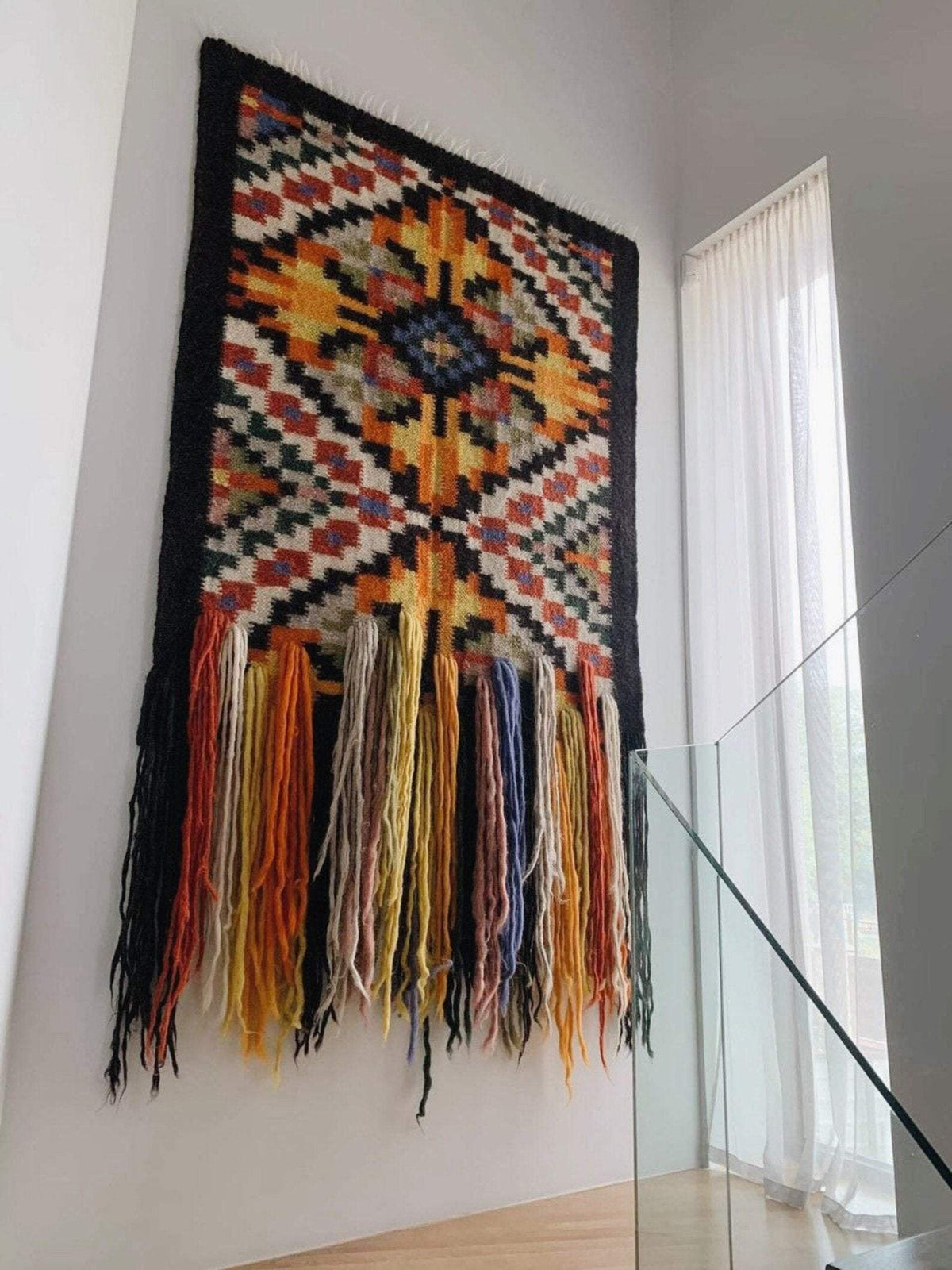 Traditional Carpathian wool wall hanging with intricate patterns, made from 100% sheep wool, hand woven in Ukraine
